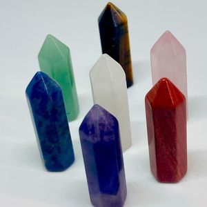 Gemstone towers 1.25 inch. Tiger’s eye, amethyst, quartz, rose quartz, etc
